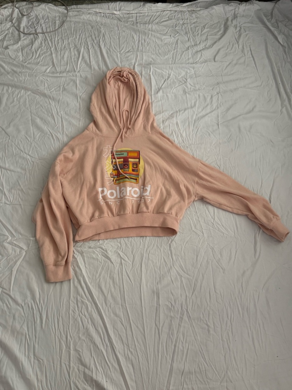 Polaroid Cropped Hoodie peach Graphic Size XL